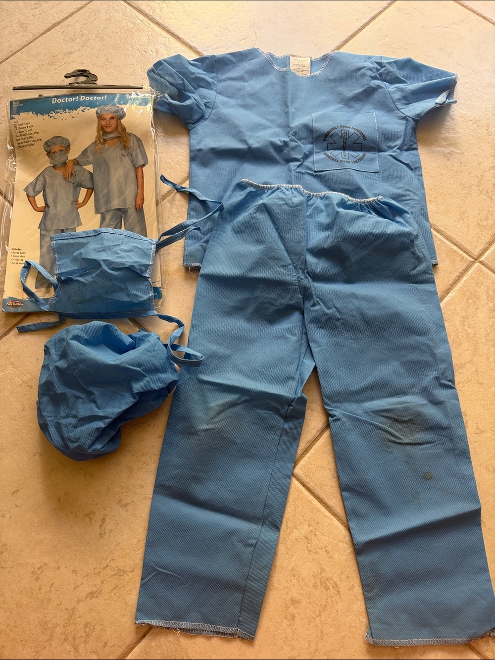 Kids Blue Doctor Scrubs Costume Set - Surgical Play Outfit plus white coat